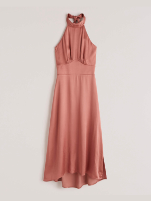 Dreamy Halter Satin Midi Dress