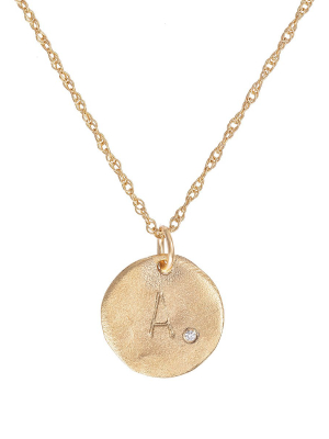 Solid Gold Initial Letter Maxi Diamond Disc Necklace
