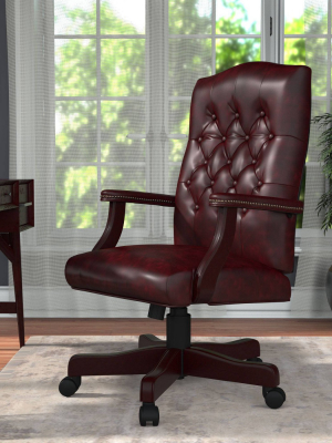 Classic Executive Oxblood Vinyl Chair With Mahogany Finish Burgundy - Boss Office Products