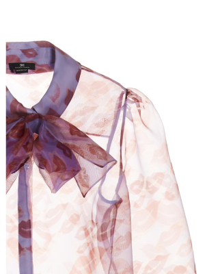 Elisabetta Franchi Lip Print Sheer Blouse