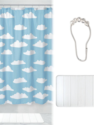 Bath Cloud Shower Curtain With Memory Foam Mat And Ring Bundle - Idesign