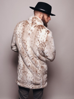 Siberian Snow Leopard Collared Faux Fur Coat | Men's