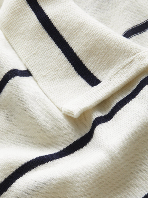 Long Sleeve Silk/cotton Stripe Sweater Polo In Ivory