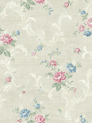 Tossed Floral Scroll Wallpaper In Cool Primary From The Vintage Home 2 Collection By Wallquest