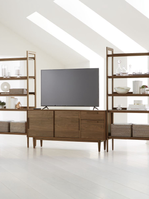 Tate Walnut 64.5" Media Console With 2 Wide Bookcases