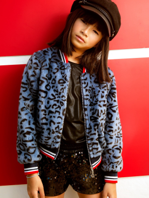 Blue Cheetah Print Bomber