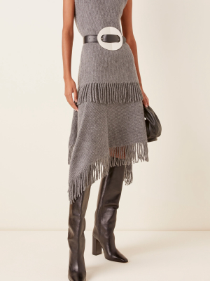 Fringed Ribbed Wool-blend Midi Skirt