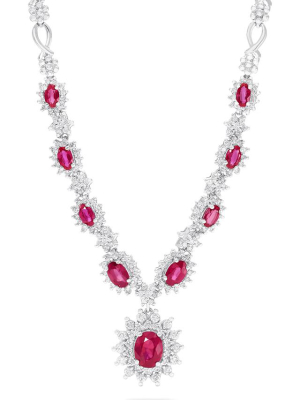 Effy 14k White Gold Ruby And Diamond Necklace, 6.11 Tcw