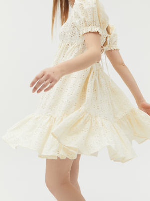 Uo Whisper Eyelet Babydoll Mini Dress