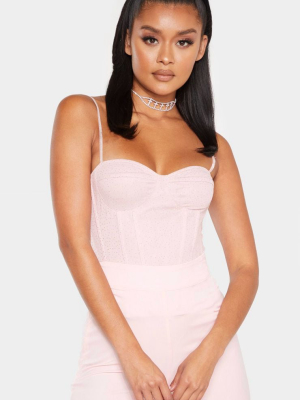 Pink Sparkle Mesh Structured Corset Top