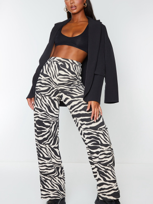 Stone Zebra Print Wide Leg Pants