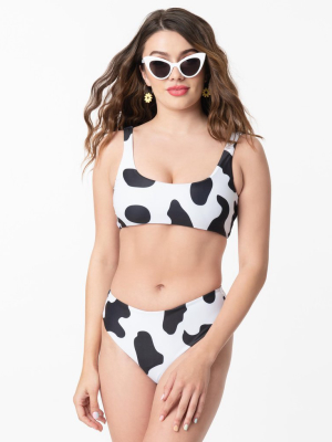 Black & White Cow Print Two Piece Swimsuit