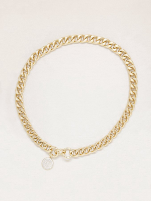 Crystal Disc Charm And 18k Gold Plated Chain Necklace