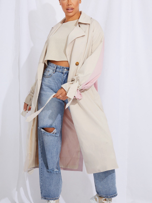 Lilac Contrast Back Midi Belted Trench Coat