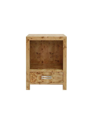 Winnie One Drawer Side Table W/ Acrylic Hardware In Burl Wood