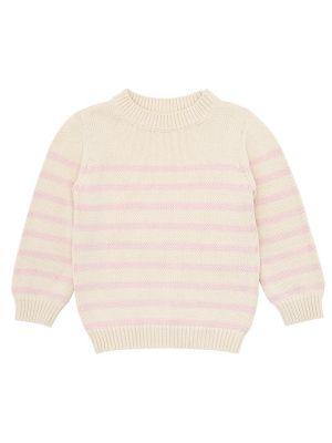 Cream And Pink Stripe Knit Sweater