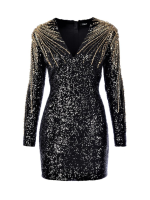 Balmain Sequin Embellished V-neck Mini Dress