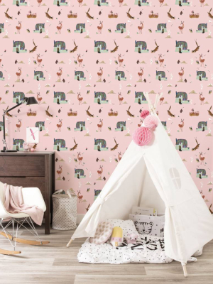 Forest Animals Kids Wallpaper In Pink By Kek Amsterdam