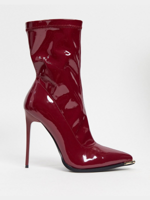 Simmi London Stefania Sock Boots With Metal Plating In Red