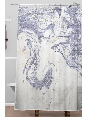 French Linen Marble Shower Curtain Blue - Deny Designs