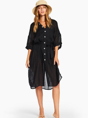 Playa Linen Shirt Dress - Ecolinen Gauze Black