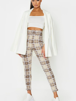Stone Check Belted Skinny Pants