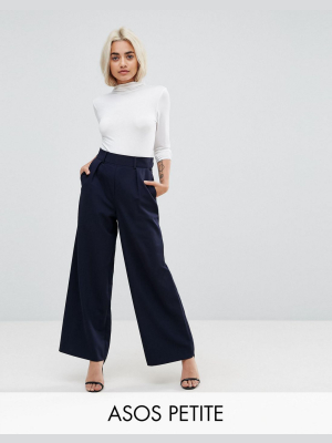 Asos Design Petite Wide Leg Pants With Pleat Detail