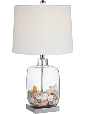 360 Lighting Coastal Accent Table Lamp Clear Glass Fillable Sea Shells White Drum Shade For Living Room Family Bedroom Bedside