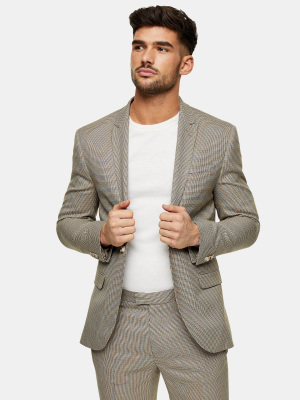 2 Piece Brown Houndstooth Slim Suit With Peak Lapels