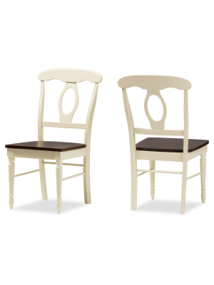 Set Of 2 Napoleon French Country Cottage Buttermilk & Cherry Brown Finishing Wood Dining Chairs - Baxton Studio