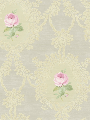 Cameo Rose Wallpaper In Grey, Silver, And Lilac From The Watercolor Florals Collection By Mayflower Wallpaper