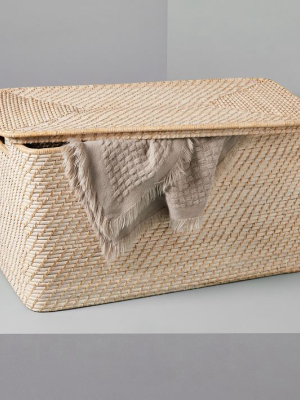 Modern Weave Lidded Storage Basket - Whitewashed