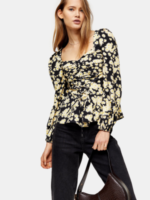 Yellow Daisy Lace Up Prairie Blouse