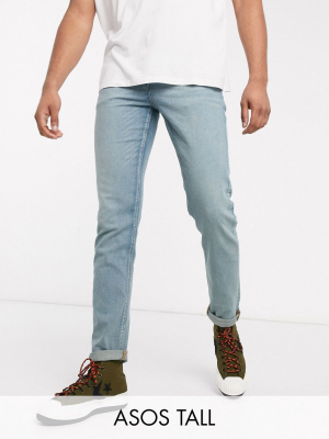 Asos Design Tall Slim Jeans In Light Wash Blue