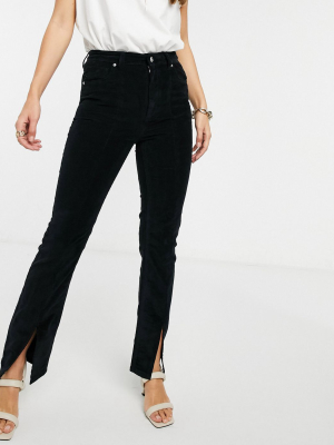 Asos Design High Rise 'sassy' Cigarette Jeans With Front Slit In Black Cord