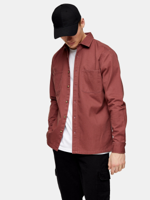 Burgundy Two Pockets Twill Slim Shirt