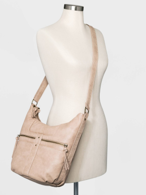 Bueno Zip Closure Convertible Hobo Handbag - Beige