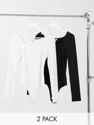 Glamorous 2 Pack Long Sleeve Scoop Neck Body Black And White