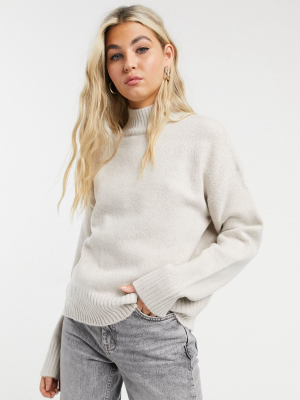 Bershka Oversized Funnel-neck Sweater In Beige