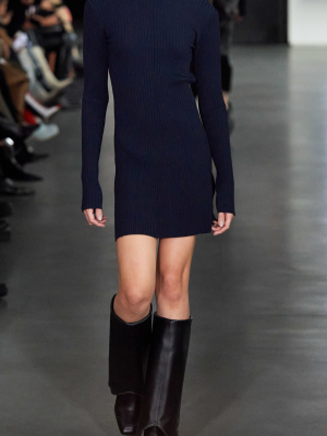 Chain-detailed Ribbed-knit Dress