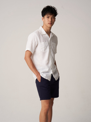Short Sleeve Camp Collar Shirt - White Linen