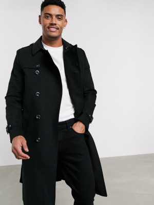 Asos Design Shower Resistant Longline Trench Coat With Belt In Black