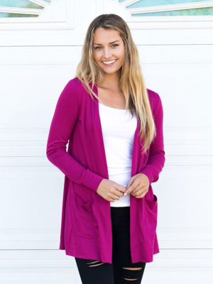 Long Sleeve Boyfriend Cardigan - Raspberry