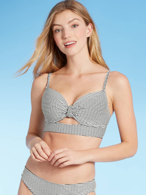 Women's Lightly Lined Ribbed Knot-front Bikini Top - Shade & Shore™ Black & White Stripe