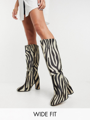 Asos Design Wide Fit Comet Suede Pull On Boots In Zebra Pony