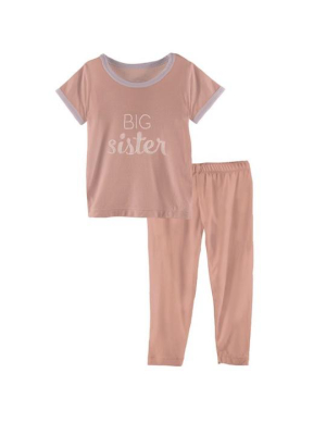 Kickee Pants Short Sleeve Applique Pajama Set - Blush Big Sister