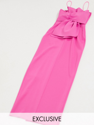 Laced In Love Bow Back Maxi Dress With Thigh Split In Hot Pink