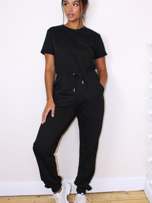 Petite Black Sleeve Sweat Jumpsuit