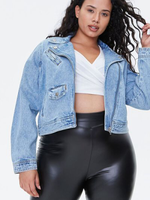 Plus Size Zip-up Denim Jacket