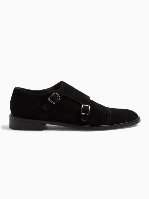 Black Real Suede Monk Shoes